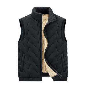 Men's Winter Quilted Vest Stand Collar Windproof Polyester Outerwear Casual Solid Color Zipper Front Warm Fleece Lined - Product Image 4