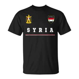 Camiseta de Fútbol de Siria Negra para Adultos Unisex, Cuello Redondo, Manga Corta, Impresión Serigráfica, Ropa Deportiva - Product Image 1