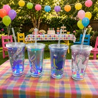 Gobelet LED lumineux à double paroi de 16 oz avec logo personnalisé, motif dinosaure, couvercles et pailles, idéal pour les fêtes, vente en gros, gobelet clignotant
