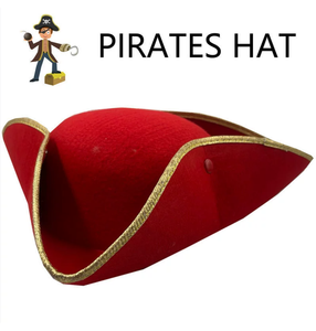 Cappello da Pirata Classico Rosso con Bordo Dorato Capitano Hook 2025 – Spedizione Diretta - Product Image 2