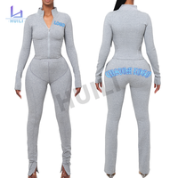 Huili personnalisé de haute qualité deux pièces fermeture éclair haut court et Leggings pantalon de jogging survêtement maigre Gym 2 ensembles tenues pour les femmes