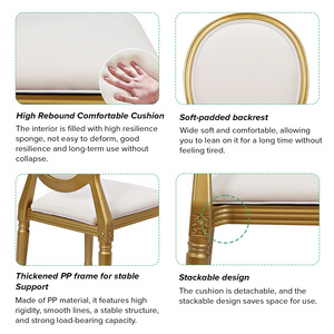 Chaises de salle à manger empilables pour hôtels, restaurants et maisons, dossier ovale, chaises <span class=keywords><strong>Louis</strong></span> dorées, chaises en résine plastique rembourrées à vendre - Product Image 3