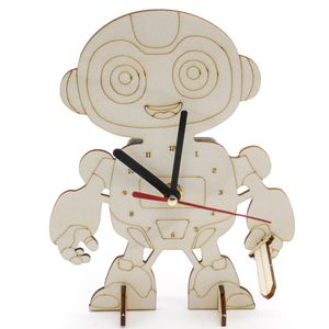 OKYN-G6702 Robot Clock Technology <b>DIY</b> Handmade Assembly Educational Wooden <b>Kit</b> - Product Image 1