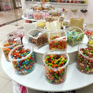 Caja de exhibición de plástico de grado alimenticio, recipiente hermético redondo para caramelos, cereales, granos y nueces