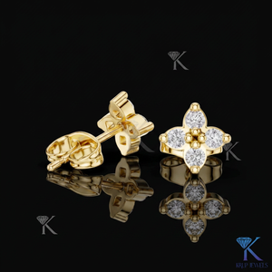 ต่างหูเพชรทรงดอกไม้ประดับเพชรแล็บโกรว์ 4 เม็ด ทองคำแท้ 14K 18K เครื่องประดับผู้หญิงชั้นดี ของขวัญวันครบรอบแต่งงาน - Product Image 1