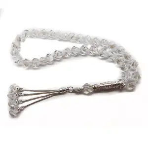 High Quality White Cut Crystal Button Muslim Islam 33 bBeads 10MM Prayer Beads