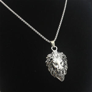 도매 남자의 스테인레스 스틸 체인 목걸이 개인화 된 래퍼 바위 횡포 실버 사자 머리 펜던트 목걸이 남성용 - Product Image 5