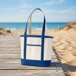 Canvas Beach <b>Tote</b> <b>Bag</b> Large Size Blue <b>White</b> Handle Shopping <b>Bag</b> Outdoor Use - Product Image 5