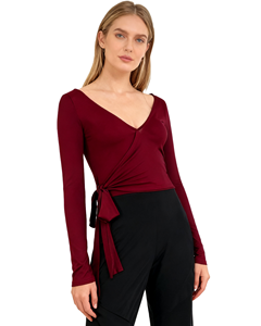 Trending <b>Wrap</b> Front Long Sleeve Fitness <b>Yoga</b> <b>Top</b> Adjustable Spandex Nylon Workout Shirt for Women - Product Image 2