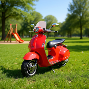 Scooter Vespa à roulettes 12V rouge pour enfants de 3 à 6 ans, jouet électrique avec musique et lumières, plastique, trois roues, Italie - Product Image 2