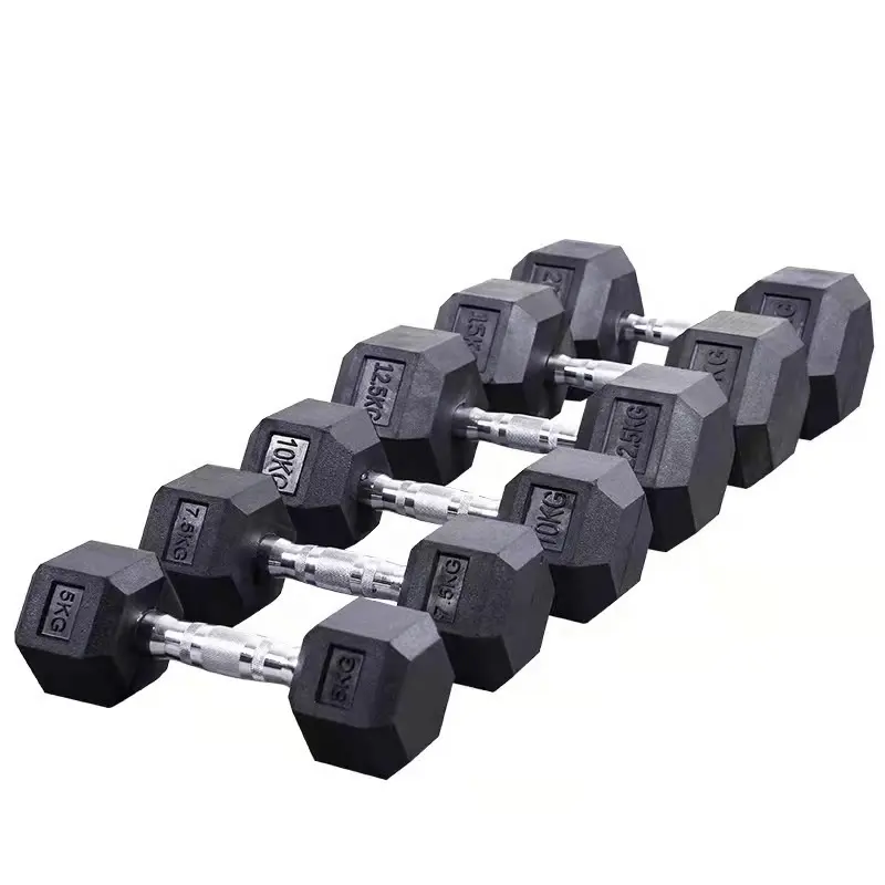 Toptan Dumbbells ağırlıkları seti 2./5/10/15/20/25/30/35/40/45/50 KG ağırlıklar kaldırma fitness ekipmanları Hex kauçuk dambıl