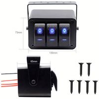 Boîtier de 3 interrupteurs à bascule 12V SPST marche/arrêt avec LED bleue, étanche, en aluminium, avec support de montage pour bateau, voiture, camping-car, camion