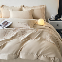 Ensemble de draps de luxe 100% coton à fibres longues brossées, 4 pièces, ultra doux, sans décoloration, sans peluches