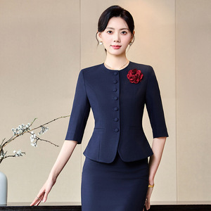 Hotel Uniforms Women Three Quarter Sleeve Suit Set Gray Skirt Professional Workwear For Hotel Receptionists - Product Image 2