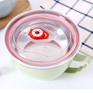 Stainless Steel Instant <b>Noodle</b> Bowl With Lid Round Handle Food Preservation Lunch <b>Box</b> For Adults - Product Image 2