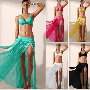 Nuevo Vestido de playa sólido de 5 colores para mujer, cubierta de Bikini de malla, vestidos de baño Sarong de lado abierto, falda de Playa de tamaño libre, Sarong - Product Image 5