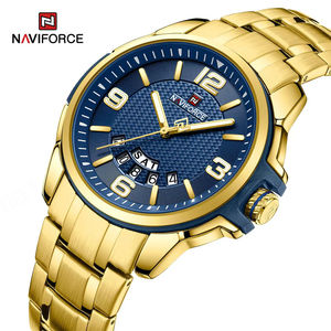 Montre NAVIFORCE 9215 pour homme, argent et bleu, quartz, acier inoxydable, étanche, affichage du calendrier et de la semaine - Product Image 1