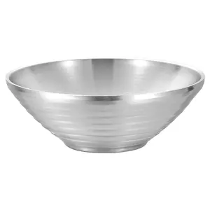 High Capacity Salad Bowl Double Wall Ramen Bowl 304 Stainless Steel Polishing Soup Bowl With Anti-scalding