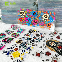 Stiker Transfer UV DTF Kustom Goode untuk Gelas Kaca Libbey 16oz, Pembungkus Gelas, Transfer 3D Embossed Tahan Air untuk Tumbler