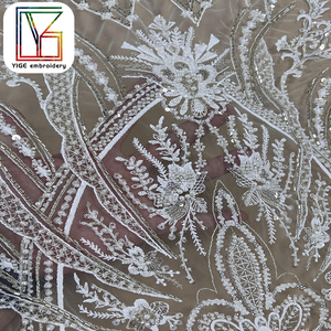 Thanh Lịch Nặng Ngọc Trai Đính Cườm Ren Vải Với Sequins Pháp Bridal Thêu Hạt Tulle <span class=keywords><strong>Net</strong></span> Ren Vải Cho Váy Cưới - Product Image 2