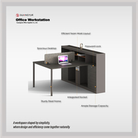 Poste de travail de bureau pour 2 personnes avec grand meuble de rangement et panneau d'intimité pour espace de travail des employés