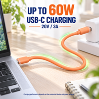 Câble de charge rapide USB C 60W, câble de données USB C entièrement en silicone, cuivre étamé, souple, personnalisable pour ordinateurs portables, tablettes et téléphones