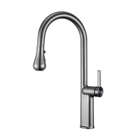 Robinet de cuisine thermostatique monocommande moderne à montage sur plan, finition brossée, avec douchette multifonction à jet, cartouche céramique et bec haut extractible