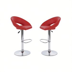 Taburetes de bar de piel sintética roja con reposapiés ajustable, base cromada, diseño moderno, estilo contemporáneo, juego de muebles de bar para el hogar, juego de 2 - Product Image 1