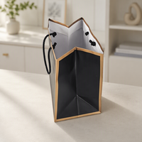 Sac cadeau personnalisé en papier kraft noir avec bordure dorée, sac de transport durable en papier pour emballage de cadeaux de festival et de mariage
