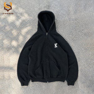 Personalisierter, schwerer Baumwoll-Hoodie im Vintage-Look mit durchgehendem Reißverschluss, kleiner Logo-Stickerei, kastigem Schnitt und Oversize-Passform für Herren. - Product Image 2