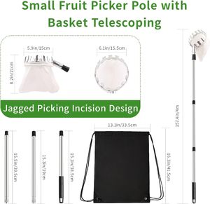 Palo recolector de frutas con cesta telescópica de 13 pies, ajustable, con cesta grande de tela no tejida, herramienta para cosechar frutas - Product Image 2