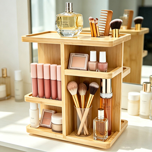 Exhibidor de Maquillaje de Bambú de Tres Niveles con Función de Rotación de 360° para Uso Doméstico - Product Image 5