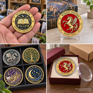 Monedas de Desafío de Fantasía Personalizadas con Relieve de Libro Mágico, Unicornio y Dragón para Regalos Coleccionables y Sets de Recuerdos OEM ODM - Product Image 3