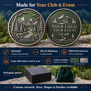 Monedas de desafío personalizadas para clubes de senderismo, con relieve de montaña y bosque, de doble cara, recuerdos para eventos al aire libre, regalos OEM ODM - Product Image 4