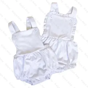 Personalized white baby boys bubble outfits vintage style sunsuit infant girls ruffle bubble romper