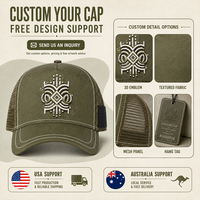 Gorra Trucker Premium al por Mayor de 5 Paneles con Malla, Verde Oliva, Jacquard Paisley, Bordado Geométrico en Relieve y Visera Curva