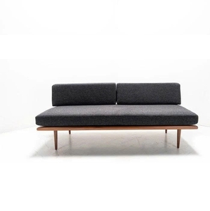 Canapé-lit deux places moderne du milieu du siècle avec dossier divisé, revêtement en tissu, pieds en bois, sans accoudoirs, meubles de salon - Product Image 1