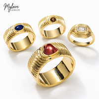 Mylove Maßgefertigter Schmuck Messing 18K Vergoldeter Herzförmiger Roter Tigerauge-Achat Breiter Ring für Männer und Frauen im Vintage-Stil