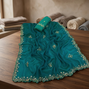 Royal Look diseñador indio étnico gasa Saree último tradicional exclusivo elegante fiesta nupcial con blusa para mujer chica - Product Image 3