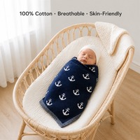 Couverture Bébé en Coton Tricoté 100% Direct Usine, Motif Ancre Jacquard Adorable, Idéale pour Berceau et Poussette, Couverture Polyvalente pour Enfants