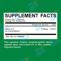 Capsules de vitamine B12 végétariennes VitaHall, sans OGM, sans gluten, complément de vitamine B12, capsules de vitamine B12 pour soutenir le système immunitaire