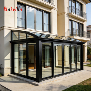 Véranda en aluminium sur mesure toutes saisons avec panneaux en verre trempé et polycarbonate, résistante au vent et aux charges de neige, véranda extérieure avec portes - Product Image 4