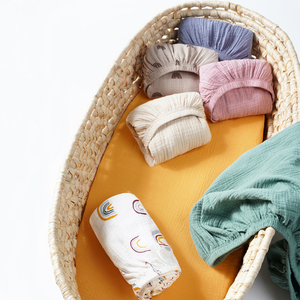 GOTS Certified Muslin Bassinet <strong>Sheet</strong> with 100% Organic Cotton Crepe for 32x16 Inch Moses Basket Mattress Newborn Bedding - Product Image 2