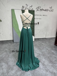 Sexy Slit <strong>Teenagers</strong> Spaghetti Strap Natural Waistline Sheath Floor-Length Vintage V-neck Backless Criss-cross <strong>Prom</strong> <strong>Dress</strong> - Product Image 4