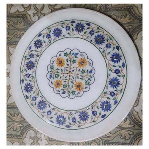 Plato Redondo Hecho a Mano con Incrustaciones de Mármol Blanco - Product Image 1