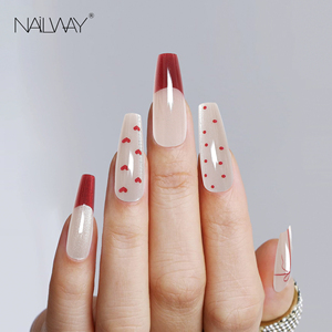 Extra largo ataúd <span class=keywords><strong>rojo</strong></span> francés punta ojo de gato cubierta completa acrílico palo en <span class=keywords><strong>uñas</strong></span> artificiales reutilizables - Product Image 1