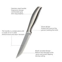 Couteau à steak durable en acier inoxydable avec manche creux confortable bords dentelés tranchants facile à couper la viande antirouille