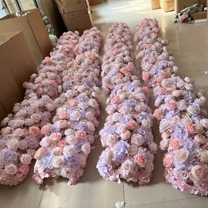 D-FR174 Wholesale artificial white <b>green</b> flower <b>runner</b> table handmade flower <b>runner</b> aisle rose flower <b>runner</b> silk wedding decor - Product Image 3