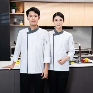 Camiseta de manga larga con escote gris, ropa de trabajo impermeable, catering, restaurante, cocina, panadería, Chef turco, uniforme de cocinero personalizado - Product Image 4