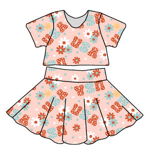 Completo Estivo da Bambina 0-16 Anni all'Ingrosso 2 Pezzi con Crop Top a Maniche Corte e Gonna a Vita Alta Coordinata - Product Image 4